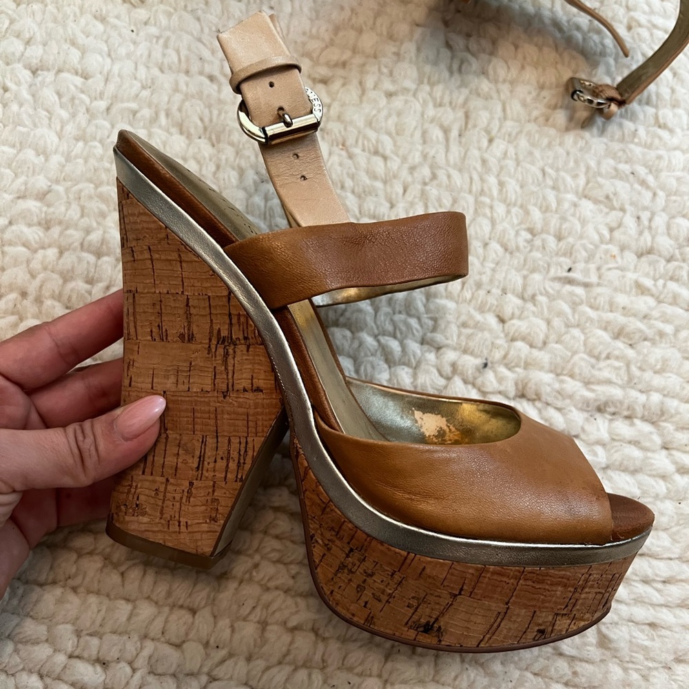 Guess Tan Cork platform sandals